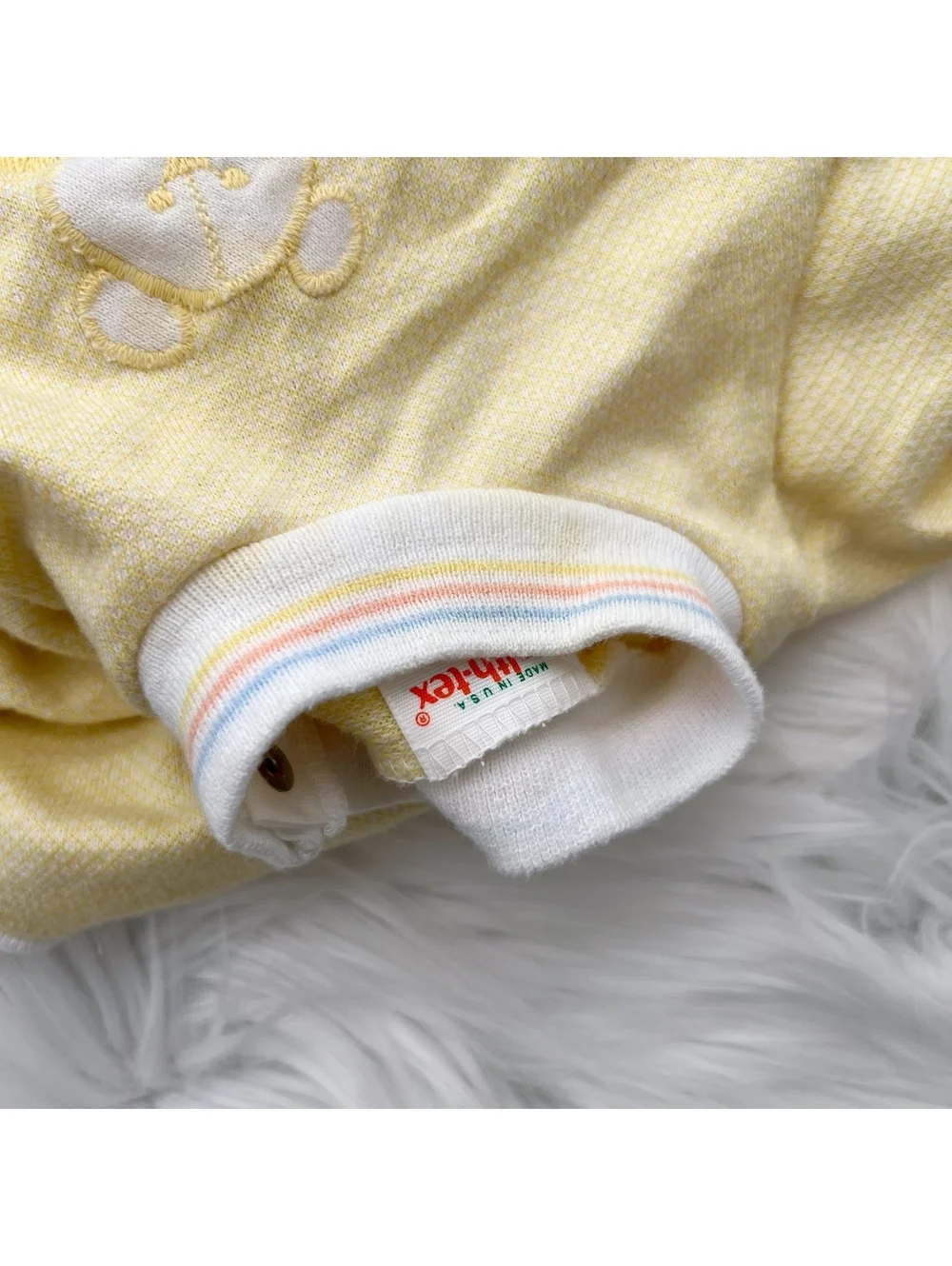 Vintage Healthtex Baby Romper 3 Months Yellow Teddy Bear USA 70s 80s One Piece